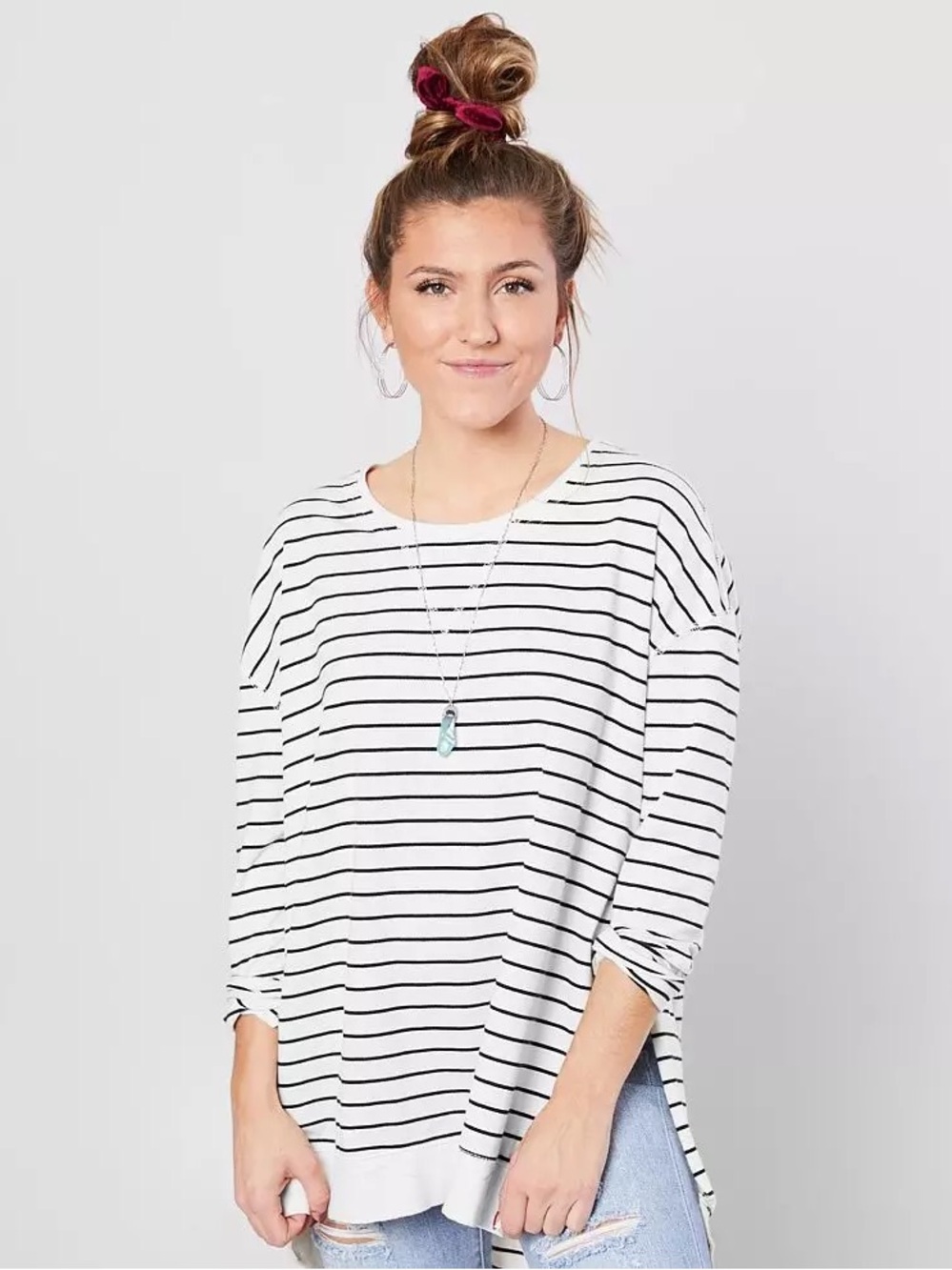 Z Supply Striped Weekender Tunic Top Size Small Coastal Boho Sweatshirt Summer